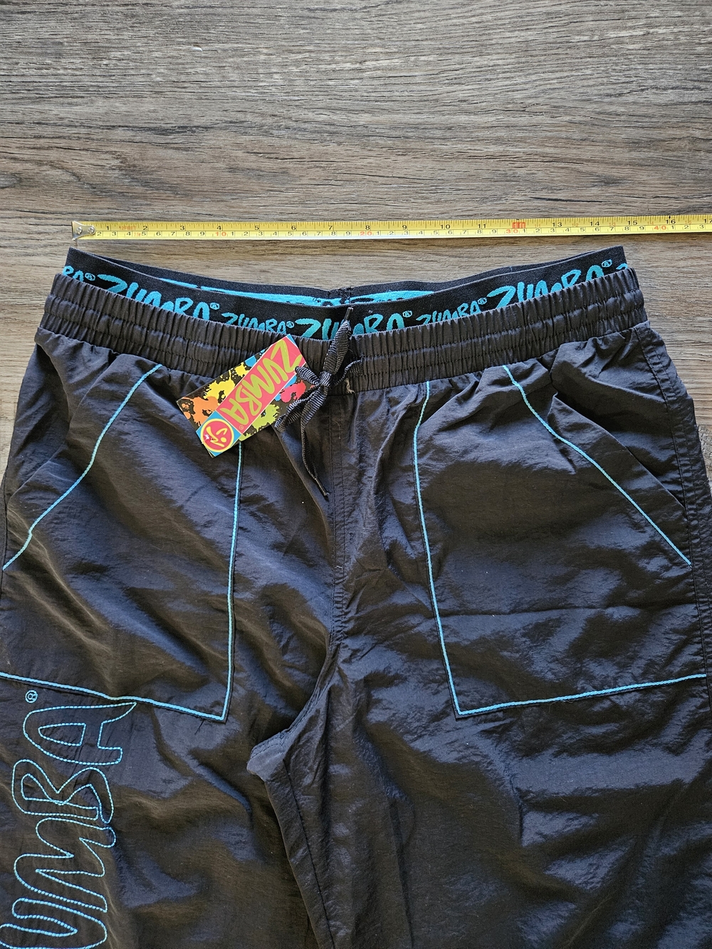 Zumba Fitness Men's Black Zip It Convertible Cargo Pants With Teal Embroidery - Picture 3 of 14